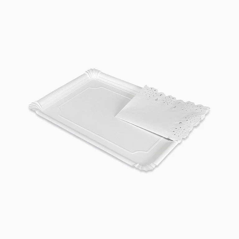 Bandeja Rectangular Cartón 22 x 28 cm Blanco con Blonda