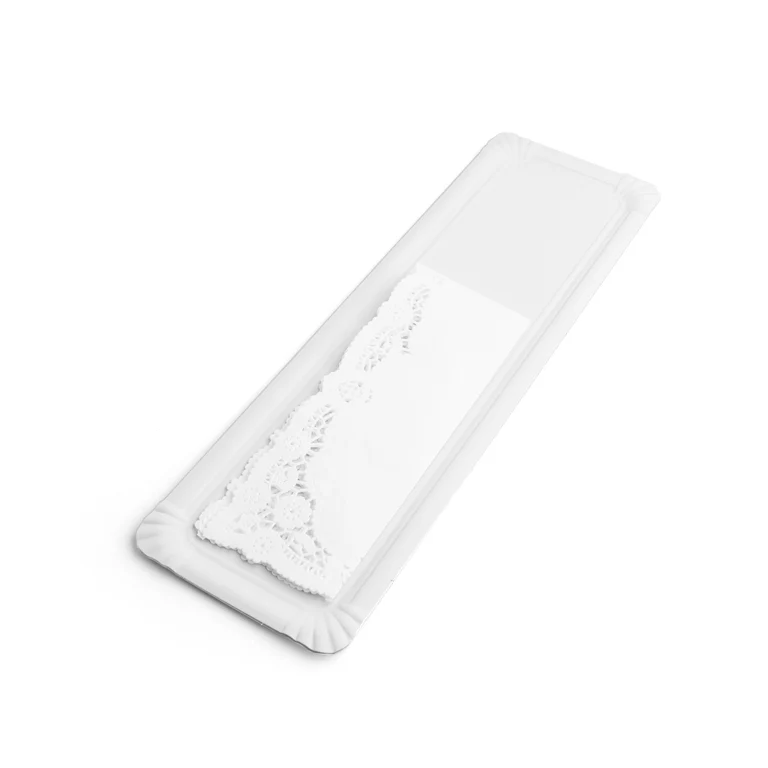 Bandeja Rectangular Brazo Cartón 13 x 44 cm Blanco con Blonda
