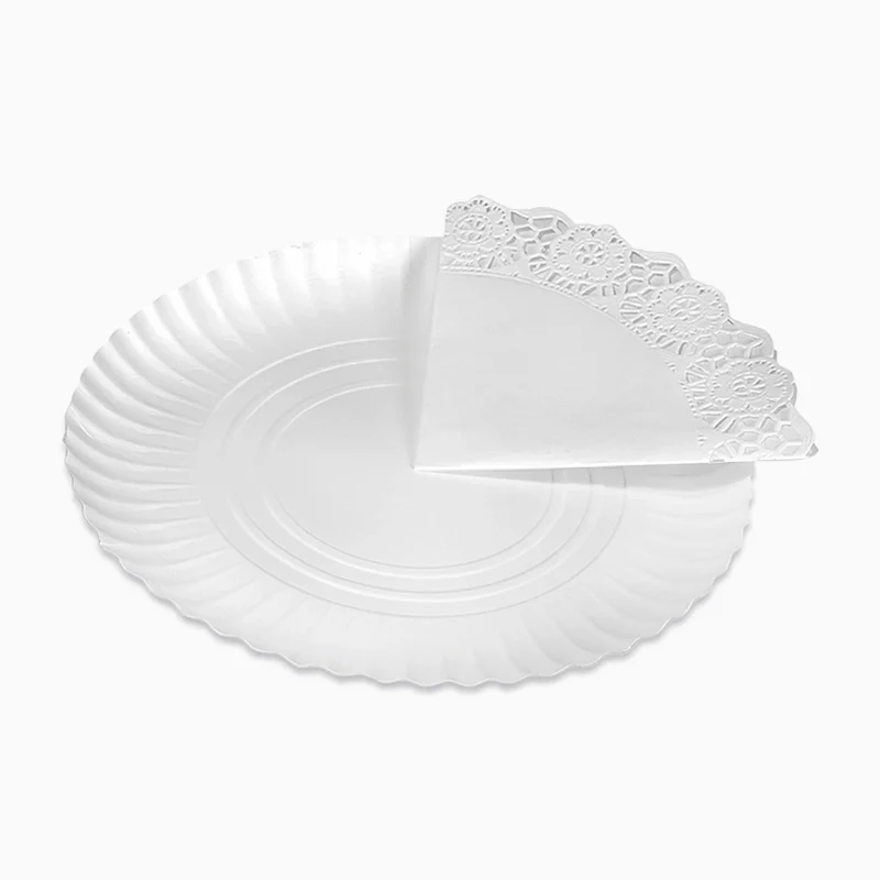 Bandeja Redonda Cartón Ø 35 cm Blanco con Blonda