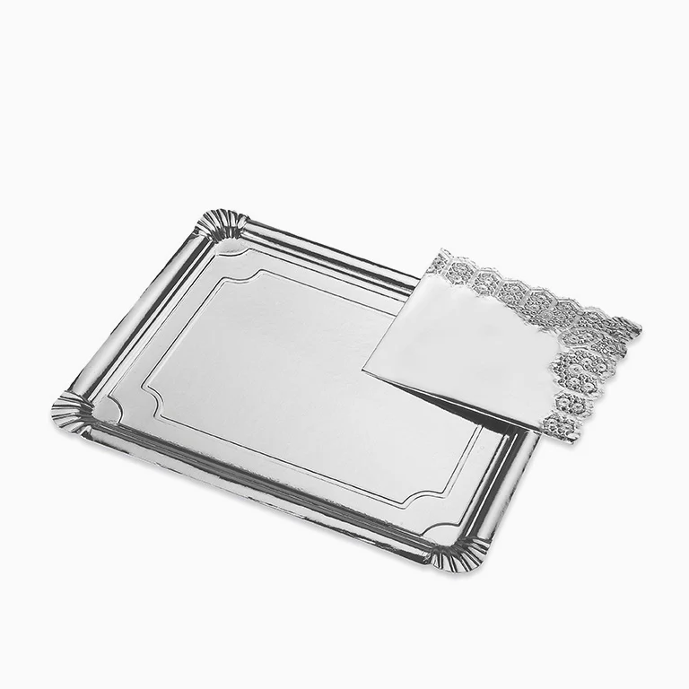 Bandeja Rectangular Cartón 31 x 38 cm Plata con Blonda
