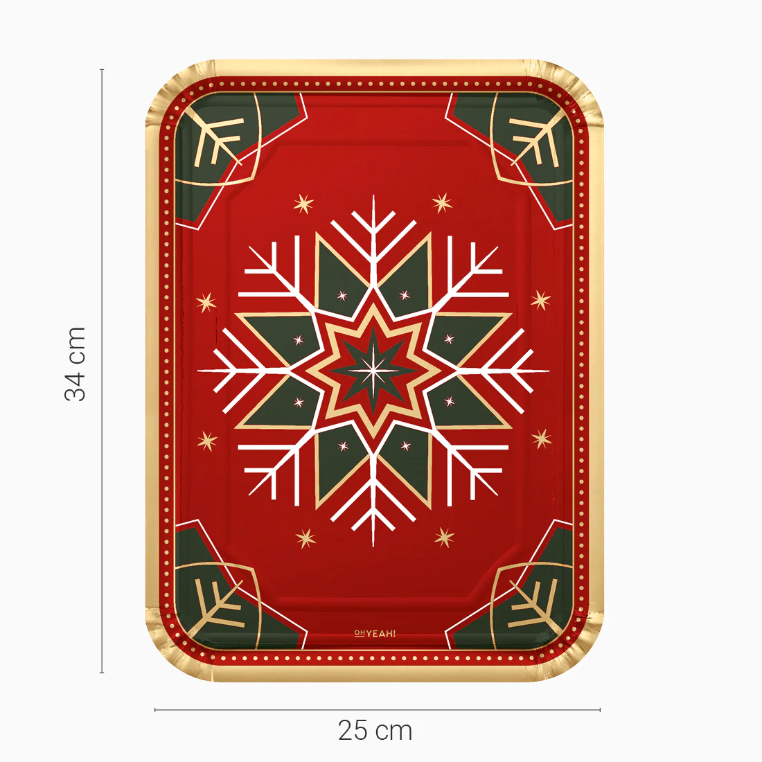 Bandeja Rectangular Cartón Navidad 25 x 34 cm Copo de Nieve Verde y Rojo - Image 3