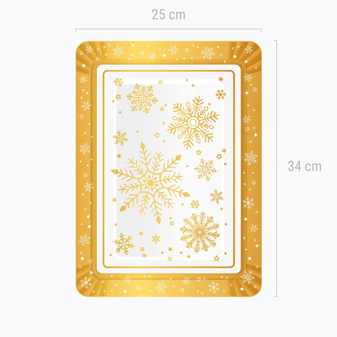 Bandeja Rectangular Cartón Navidad 25 x 34 cm Copo de Nieve Oro y Blanco - Image 2