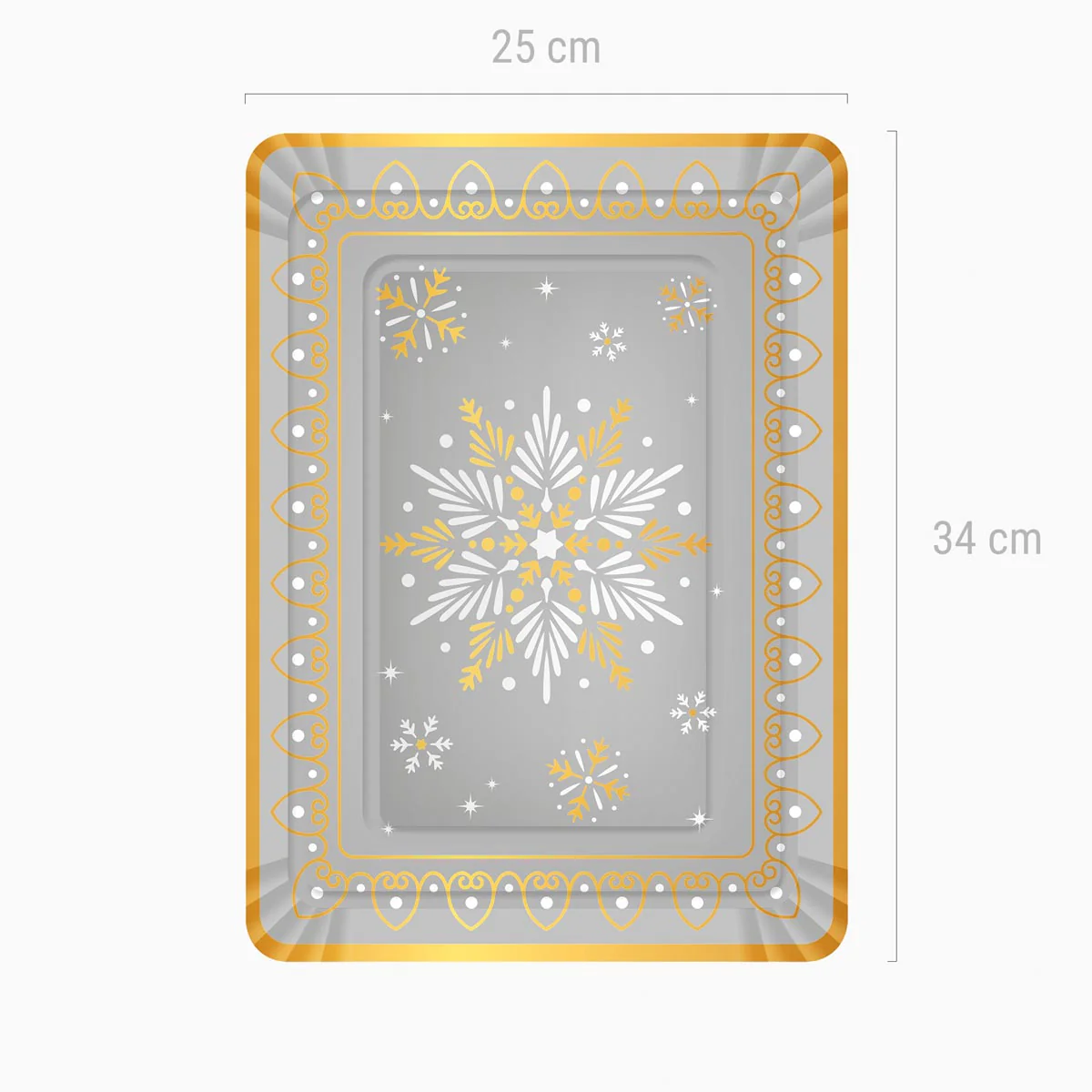 Bandeja Cartón Rectangular Navidad 25 x 34 cm Copo de Nieve Plata y Dorado - Image 3