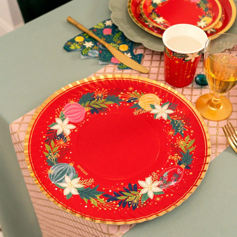 Bandeja Redonda Cartón Navidad Ø 30 cm Rojo Ornaments - Image 2