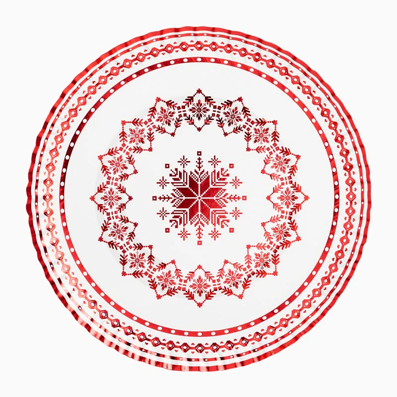 Bandeja Redonda Cartón Navidad Ø 30 cm Jacquard Rojo