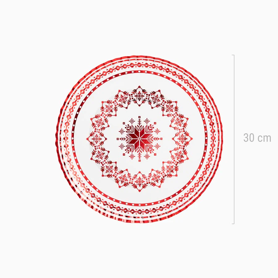 Bandeja Redonda Cartón Navidad Ø 30 cm Jacquard Rojo - Image 2