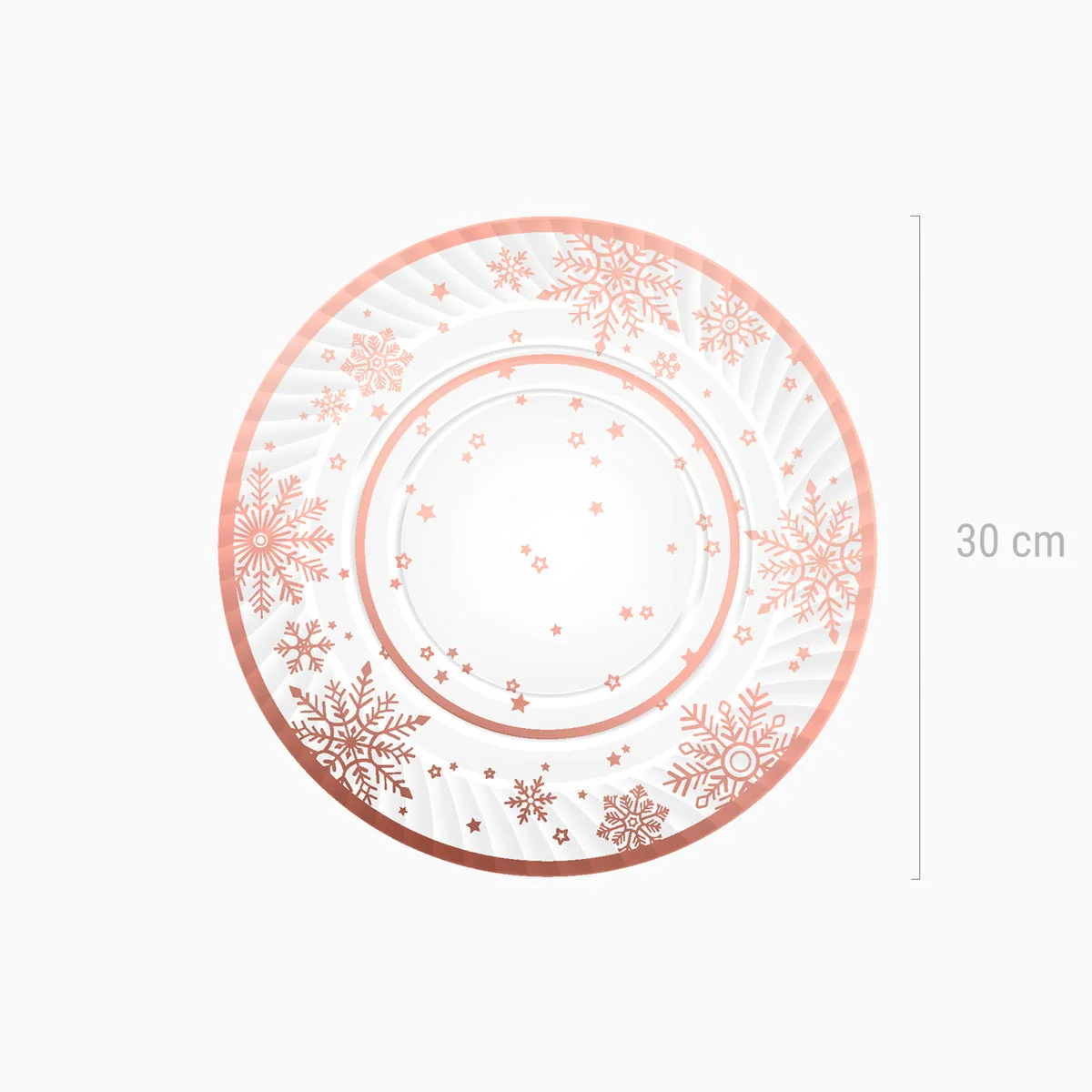 Bandeja Redonda Cartón Navidad Ø 30 cm Metalizada Copo de Nieve Oro Rosa - Image 2