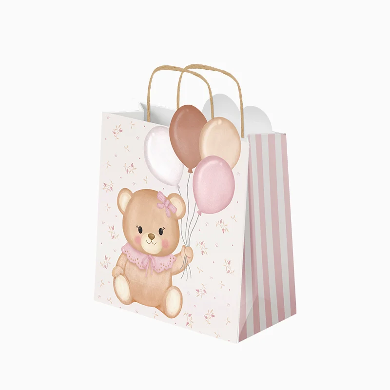 Bolsa Regalo Cartón Mediana 26 x 10 x 32 cm Baby Osito Rosa con Globos