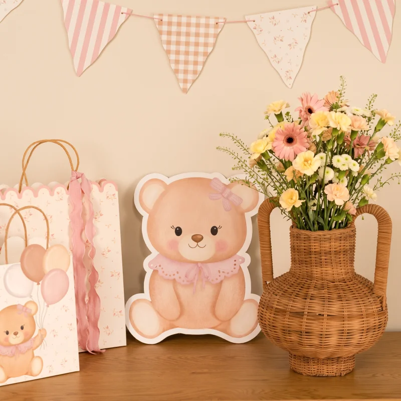 Bolsa Regalo Cartón Mediana 26 x 10 x 32 cm Baby Osito Rosa con Globos - Image 5