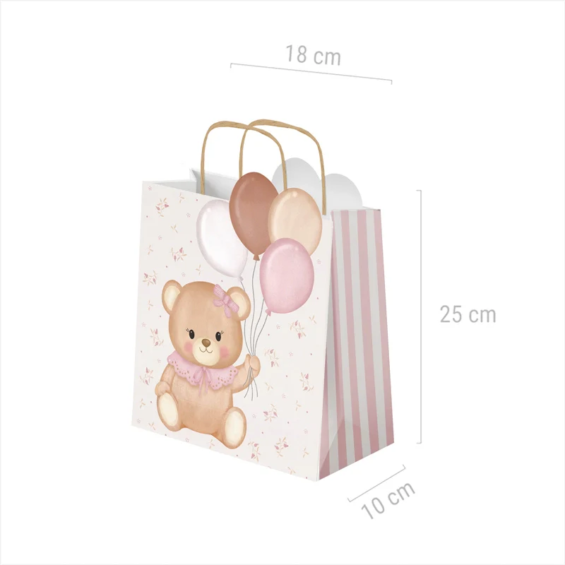 Bolsa Regalo Cartón Pequeña 18 x 10 x 24 cm Baby Osito Rosa con Globos - Image 4