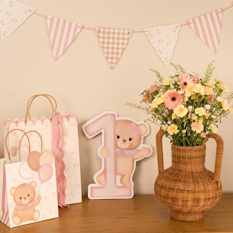 Bolsa Regalo Cartón Pequeña 18 x 10 x 24 cm Baby Osito Rosa con Globos - Image 5
