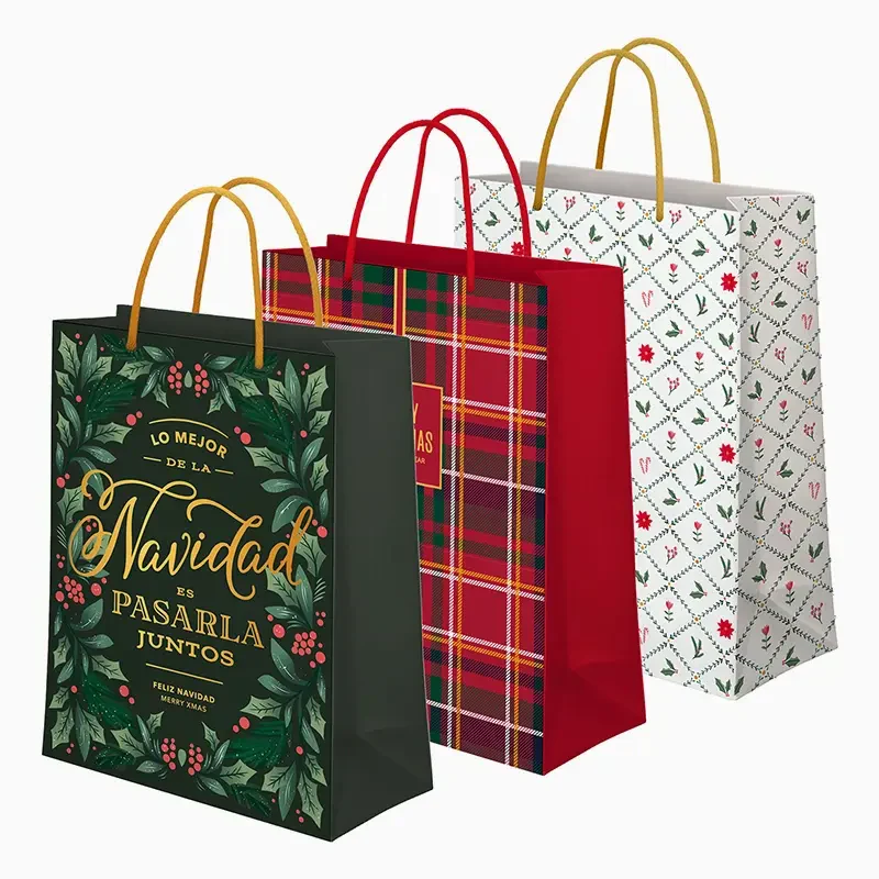 Bolsa Regalo Grande Cartón Navidad 30 x 10 x 42 cm Acebo