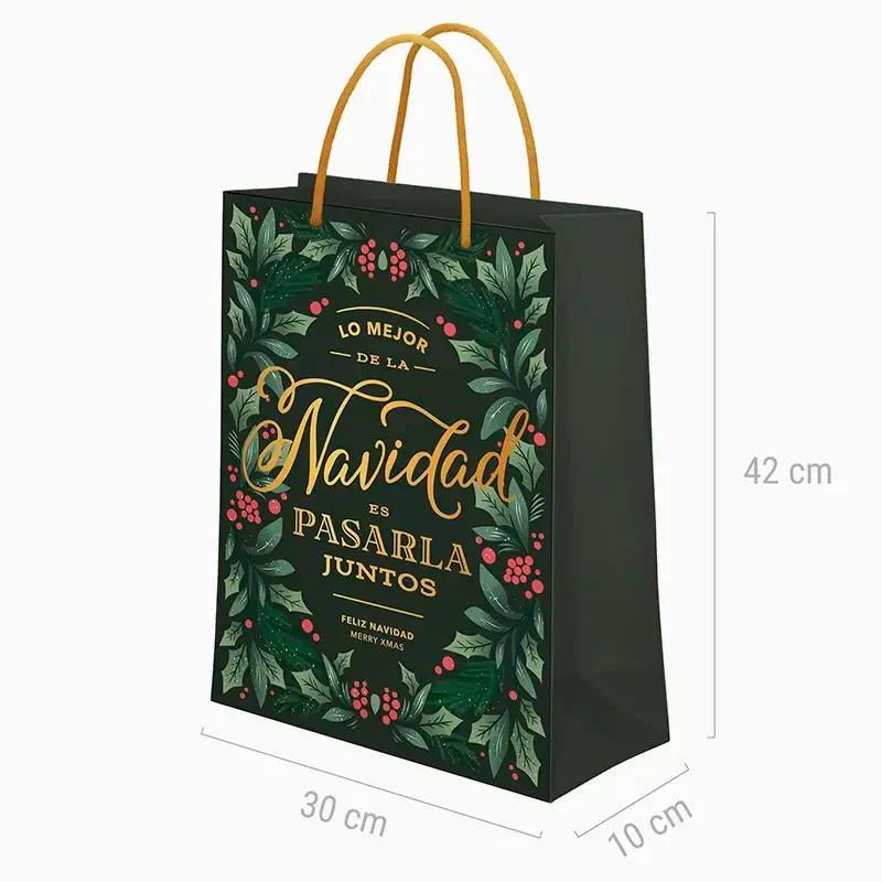 Bolsa Regalo Grande Cartón Navidad 30 x 10 x 42 cm Acebo - Image 2
