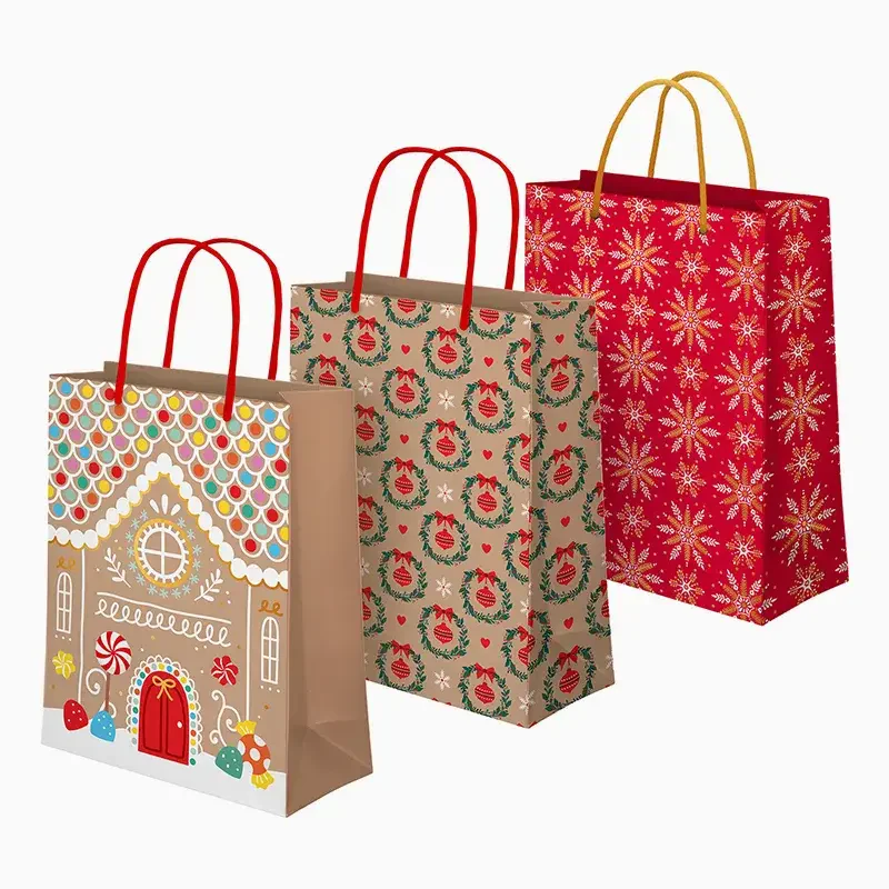 Bolsa Regalo Grande Cartón Navidad 30 x 10 x 42 cm Casita y Copos