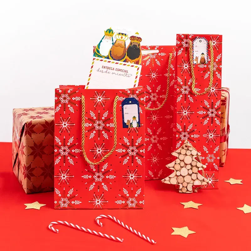 Bolsa Regalo Grande Cartón Navidad 30 x 10 x 42 cm Casita y Copos - Image 6