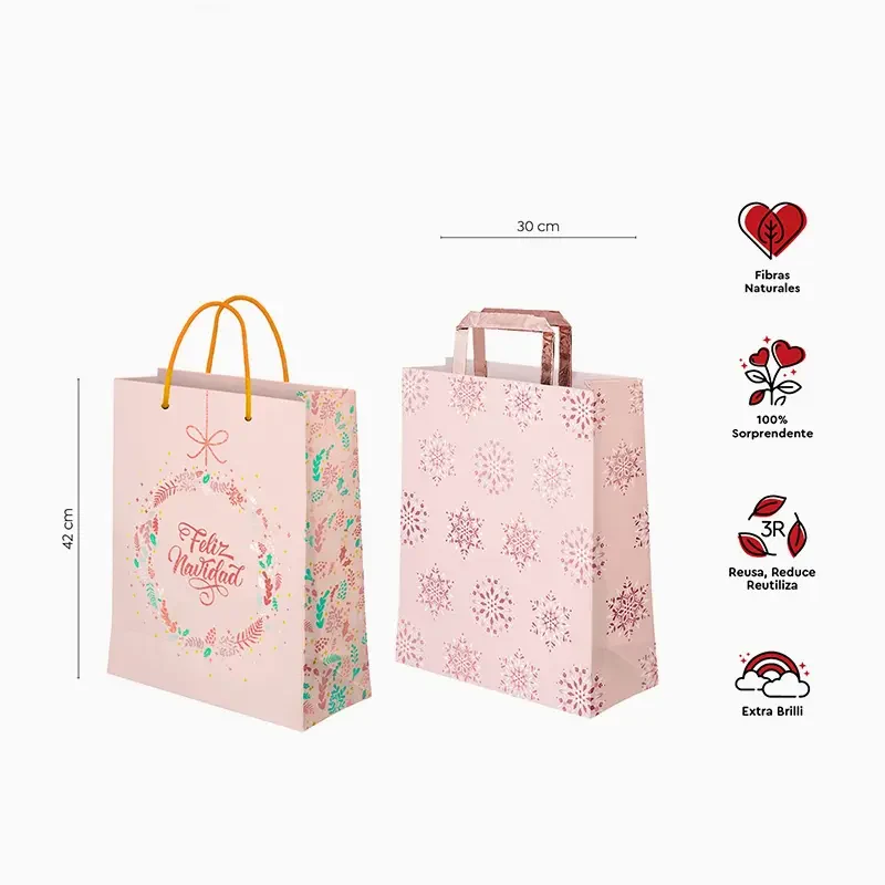 Bolsa Regalo Grande Cartón Navidad 30 x 10 x 42 cm Christmas Rosé - Image 2