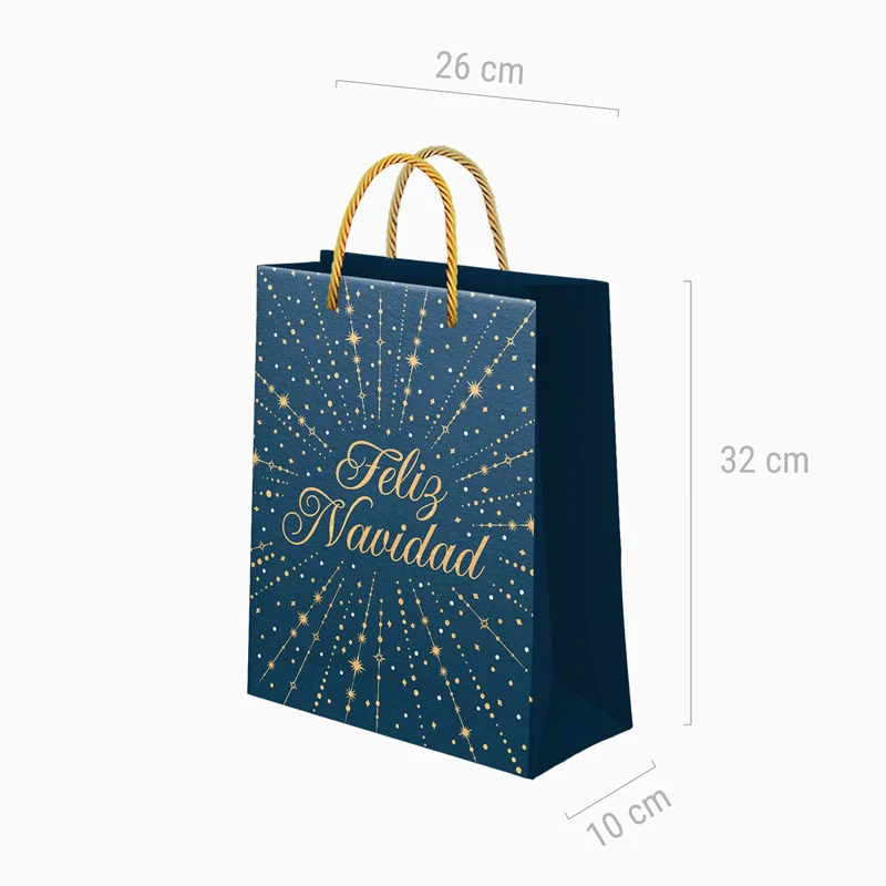 Bolsa Regalo Mediana Cartón Navidad 26 x 10 x 32 cm Azul Feliz Navidad - Image 3