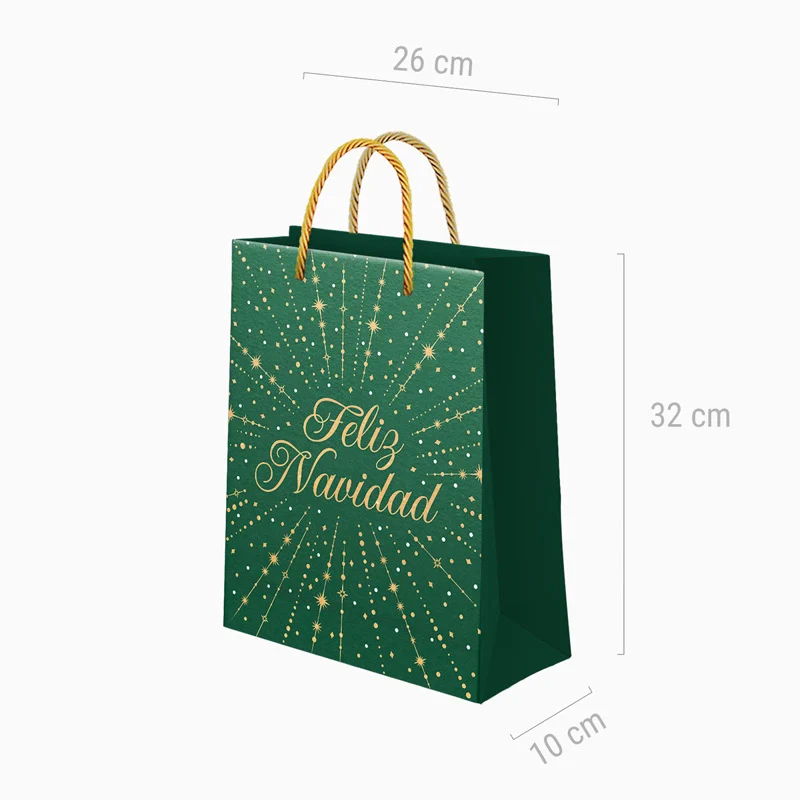 Bolsa Regalo Mediana Cartón Navidad 26 x 10 x 32 cm Verde Feliz Navidad - Image 3