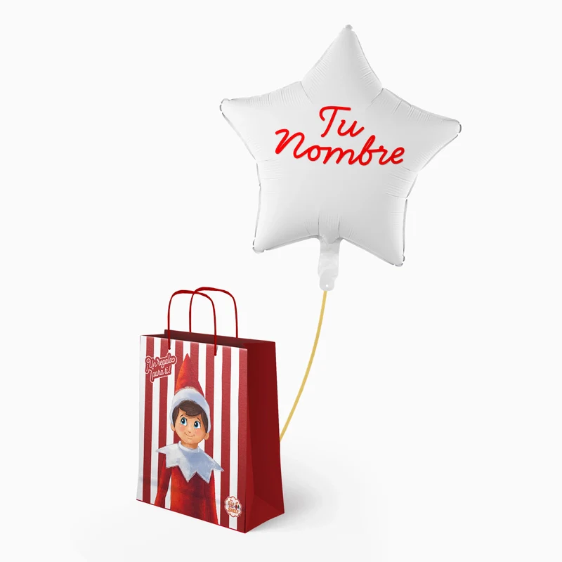 Bolsa Regalo Mediana Elfo Travieso y Estrella Blanca Personalizado Vinilo Rojo - Image 2