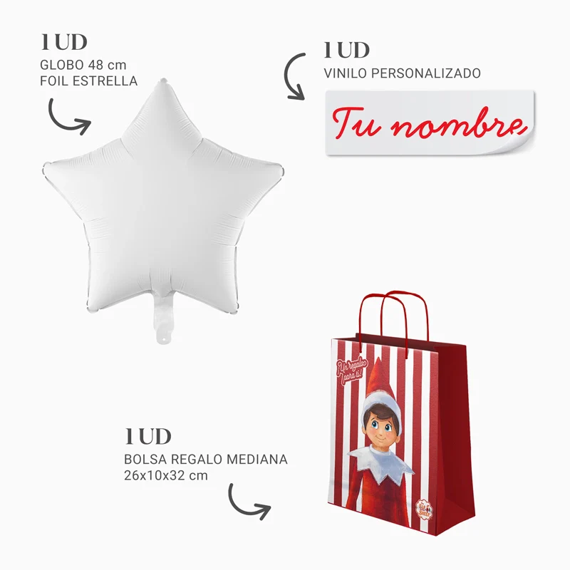 Bolsa Regalo Mediana Elfo Travieso y Estrella Blanca Personalizado Vinilo Rojo - Image 3