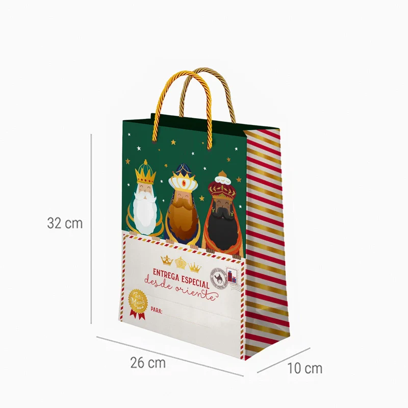Bolsa Regalo Navidad Mediana 26 x 10 x 32 cm Reyes Magos Carta Verde - Image 2