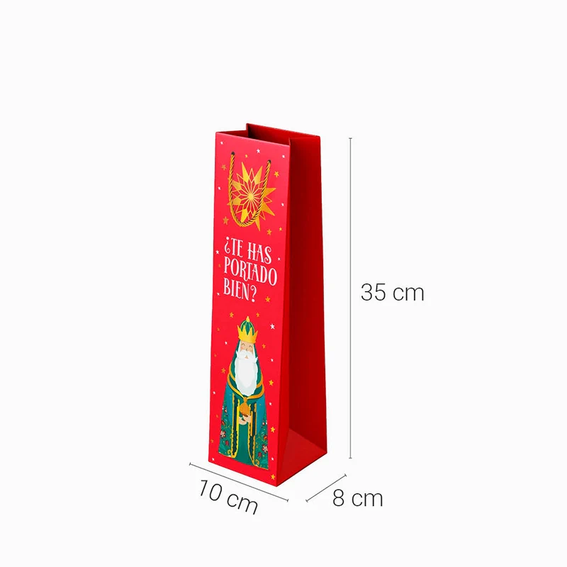 Bolsa Regalo Botella Vino Navidad 10 x 8 x 35 cm Reyes Magos "¿Te has portado bien?" - Image 2