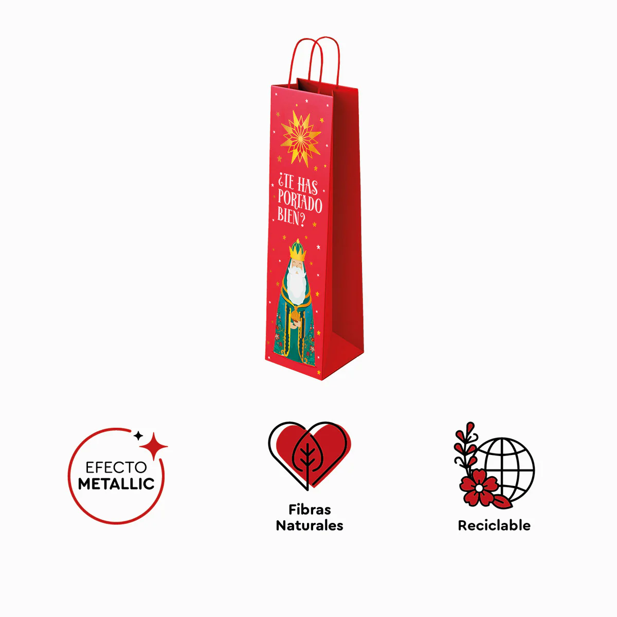 Bolsa Regalo Botella Vino Navidad 10 x 8 x 35 cm Reyes Magos "¿Te has portado bien?" - Image 3