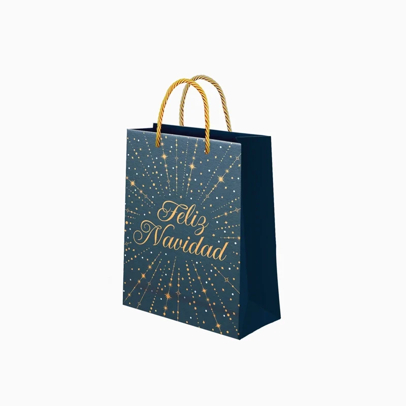 Bolsa Regalo Pequeña Cartón Navidad 18 x 10 x 24 cm Azul Feliz Navidad