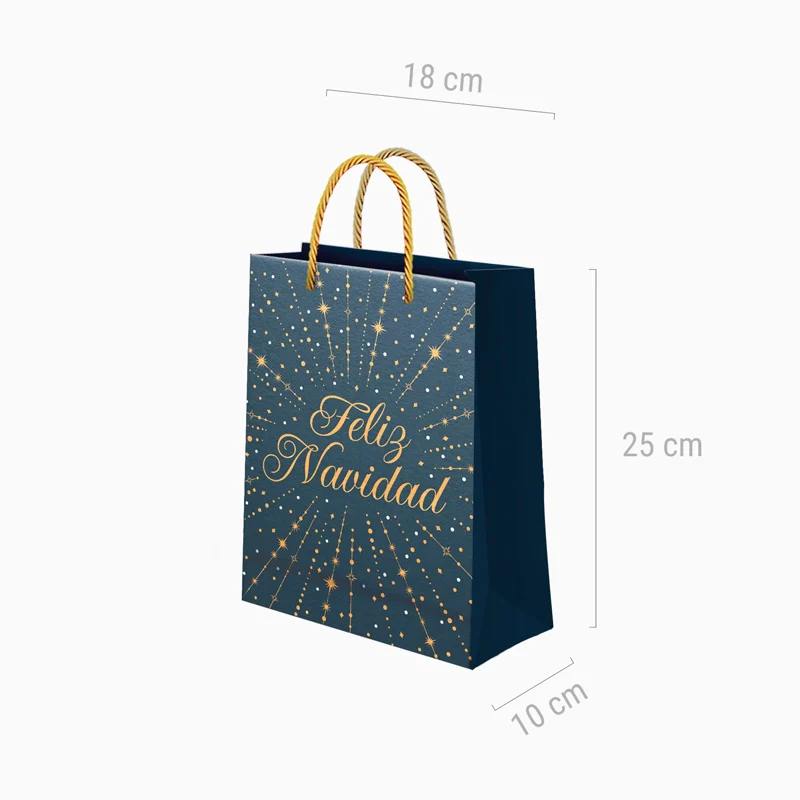 Bolsa Regalo Pequeña Cartón Navidad 18 x 10 x 24 cm Azul Feliz Navidad - Image 3
