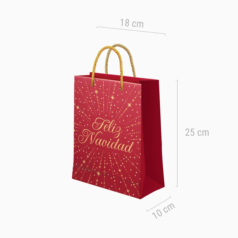 Bolsa Regalo Pequeña Cartón Navidad 18 x 10 x 24 cm Rojo Feliz Navidad - Image 3
