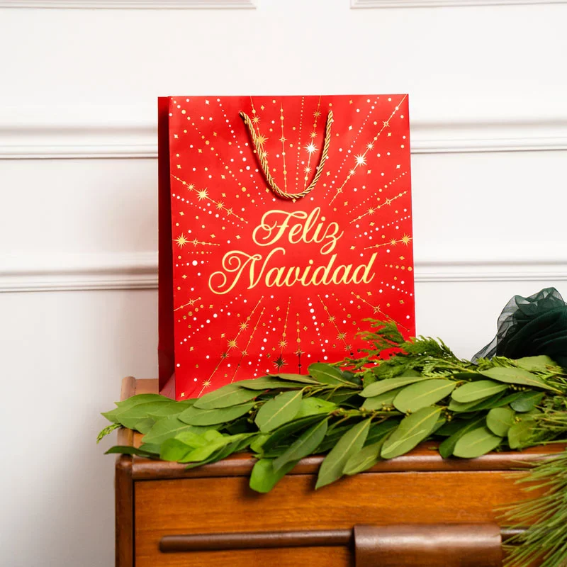 Bolsa Regalo Pequeña Cartón Navidad 18 x 10 x 24 cm Rojo Feliz Navidad - Image 4