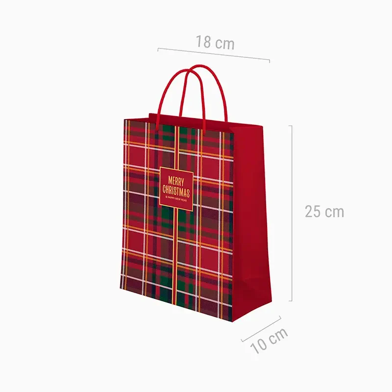 Bolsa Regalo Pequeña Cartón Navidad 18 x 10 x 24 cm Tartán - Image 2