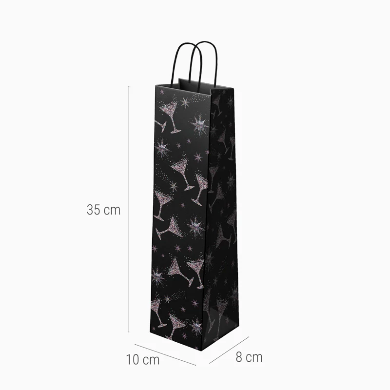 Bolsas Regalo Botella Vino Cartón Navidad 10 x 8 x 35 cm Estrellas de Nochevieja - Image 3
