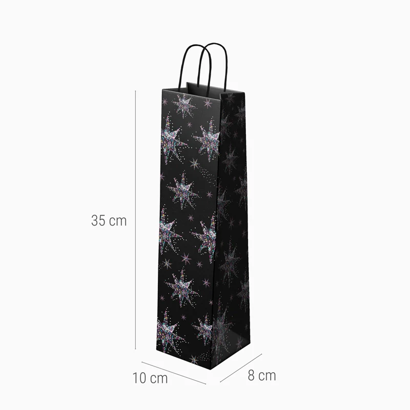 Bolsas Regalo Botella Vino Cartón Navidad 10 x 8 x 35 cm Estrellas de Nochevieja - Image 4