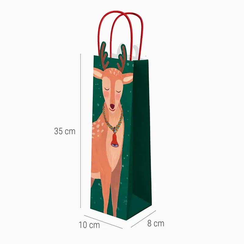 Bolsas Regalo Botella Vino Cartón Navidad 8 x 10 x 35 cm Papá Noel y Elfo - Image 4