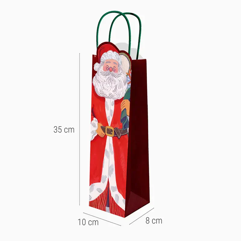 Bolsas Regalo Botella Vino Cartón Navidad 8 x 10 x 35 cm Papá Noel y Elfo - Image 5