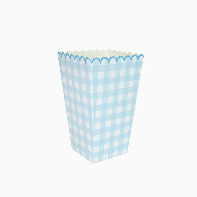 Cajas Palomitas 7 x 7 x 12.5 cm Vichy Azul Pastel y Blanco