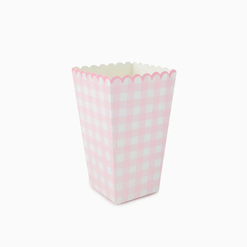 Cajas Palomitas 7 x 7 x 12.5 cm Vichy Rosa Pastel y Blanco