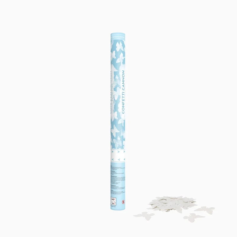 Cañón confeti Mariposas Papel Biodegradable 80 cm Blanco