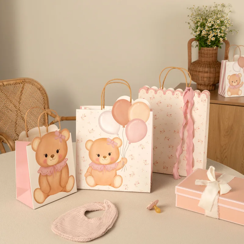 Bolsa Regalo Cartón Mediana 26 x 10 x 32 cm Baby Osito Rosa - Image 2
