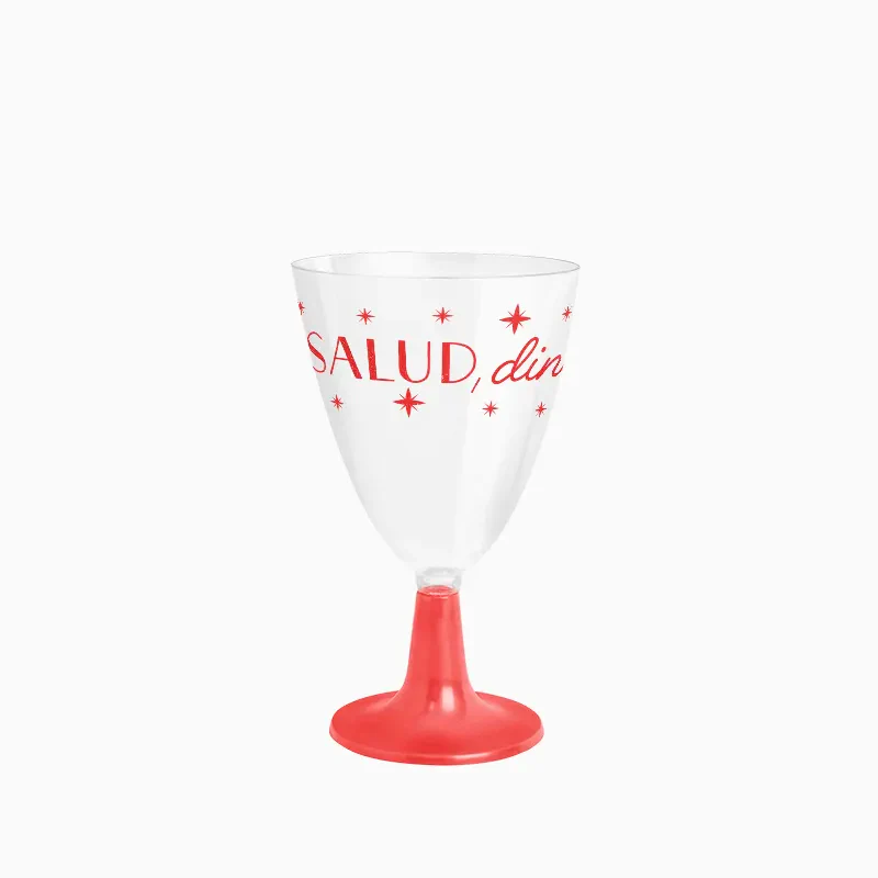 Copa Agua/Vino Plástico Navidad 220 cc Rojo 'Salud. Dinero y Amor'