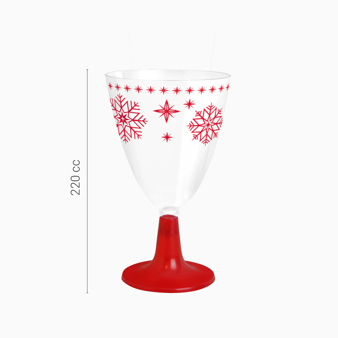 Copa Agua/Vino Plástico Navidad 220 cc Copo de Nieve Rojo - Image 3
