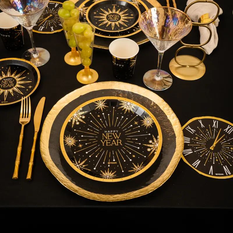 Copa Cava Plástico Reutilizable PP 150 cc Nochevieja Glitter Oro - Image 3
