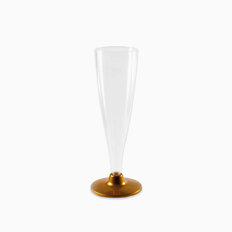 Copa Cava Flauta Plástico PS Reutilizable 140 cc Transparente Pie Oro