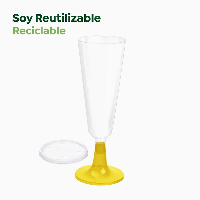 Copa Cava Plástico Reutilizable PP 150 cc con Tapa Oro (4 uds) - Image 3