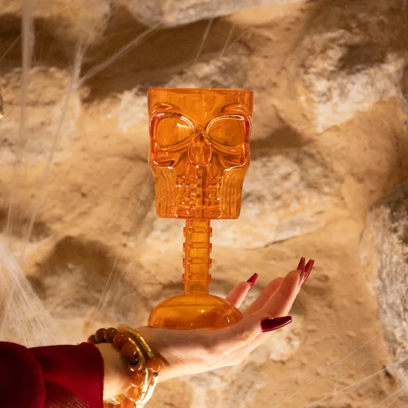 Copa Plástico PS Reutilizable 380 cc Halloween Forma Calavera Naranja - Image 2