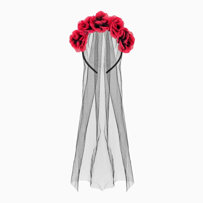 Diadema Halloween Catrina Rosas Rojo