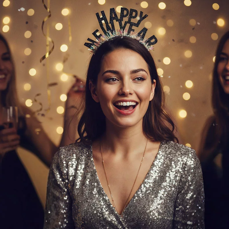 Diadema Nochevieja Negro 'Happy New Year' Glitter - Image 2