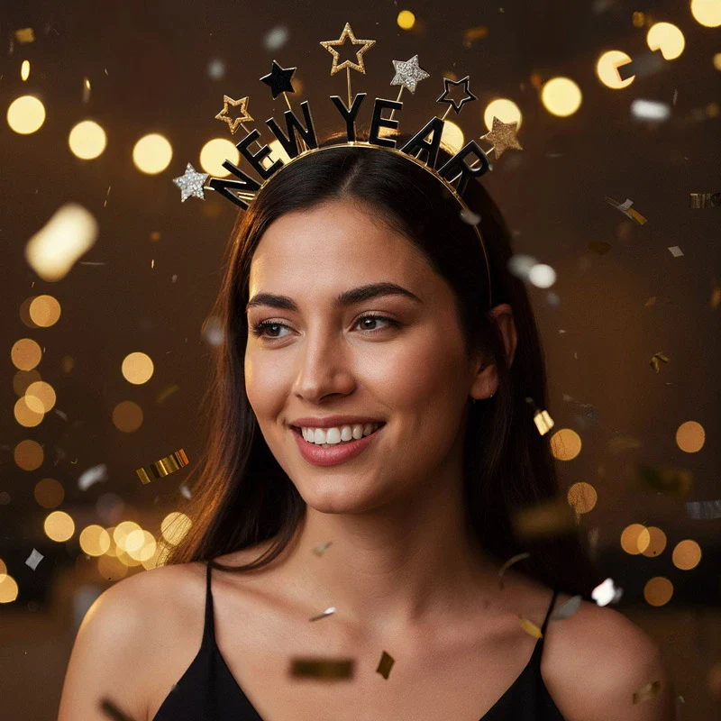Diadema Metálica 'Happy New Year' con Estrellas - Image 2