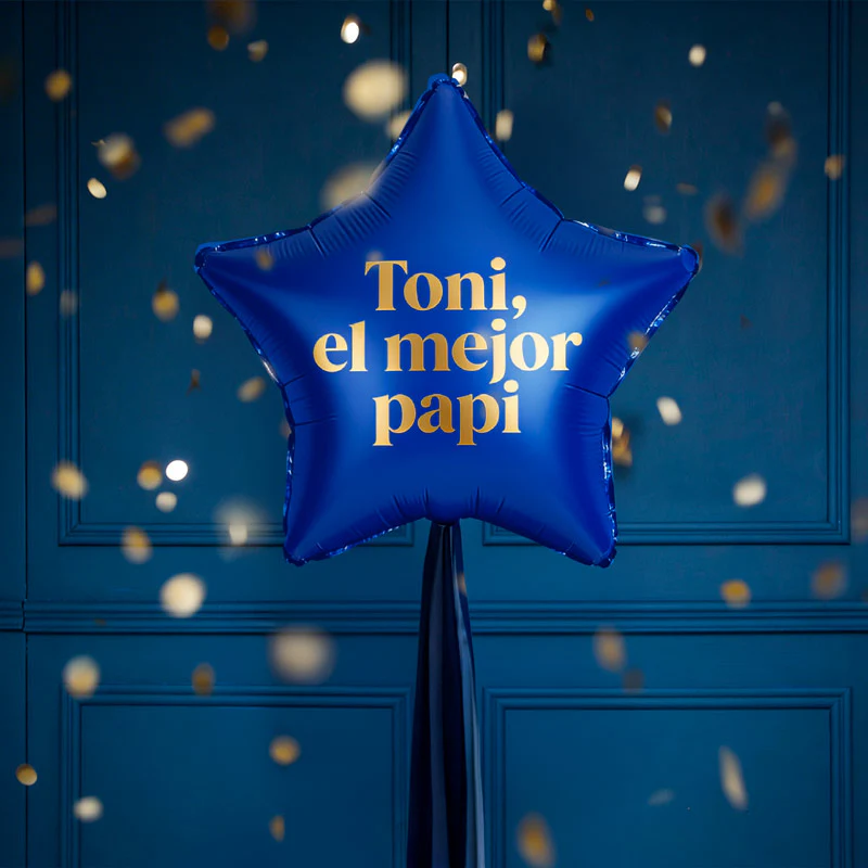 Globo Estrella Azul Marino XL con Telas 'Nombre, el mejor papi' Personalizado - Image 2